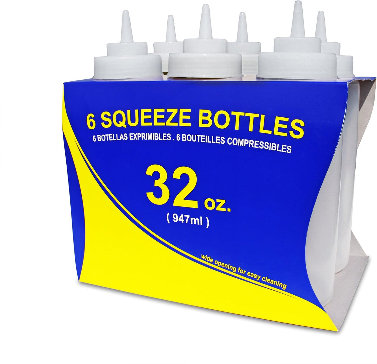 New Star Foodservice Plastic Squeeze Bottles, 32oz, Clear, 6 pk