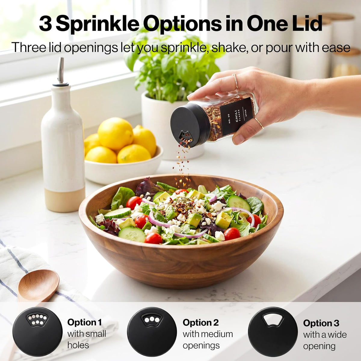 EDELHAUS Glass Spice Jars with Label and Black Sprinkle Lids (24 x 4oz)