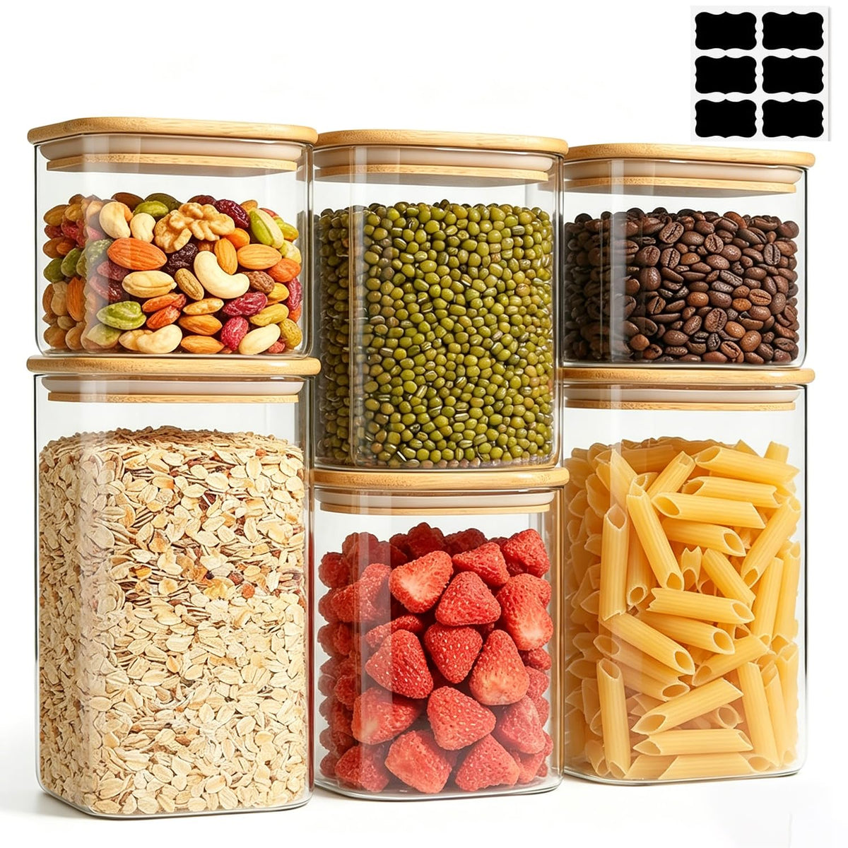 ComSaf Glass Spice Jars 8oz Set of 6, Seasoning Containers with 9 Labels