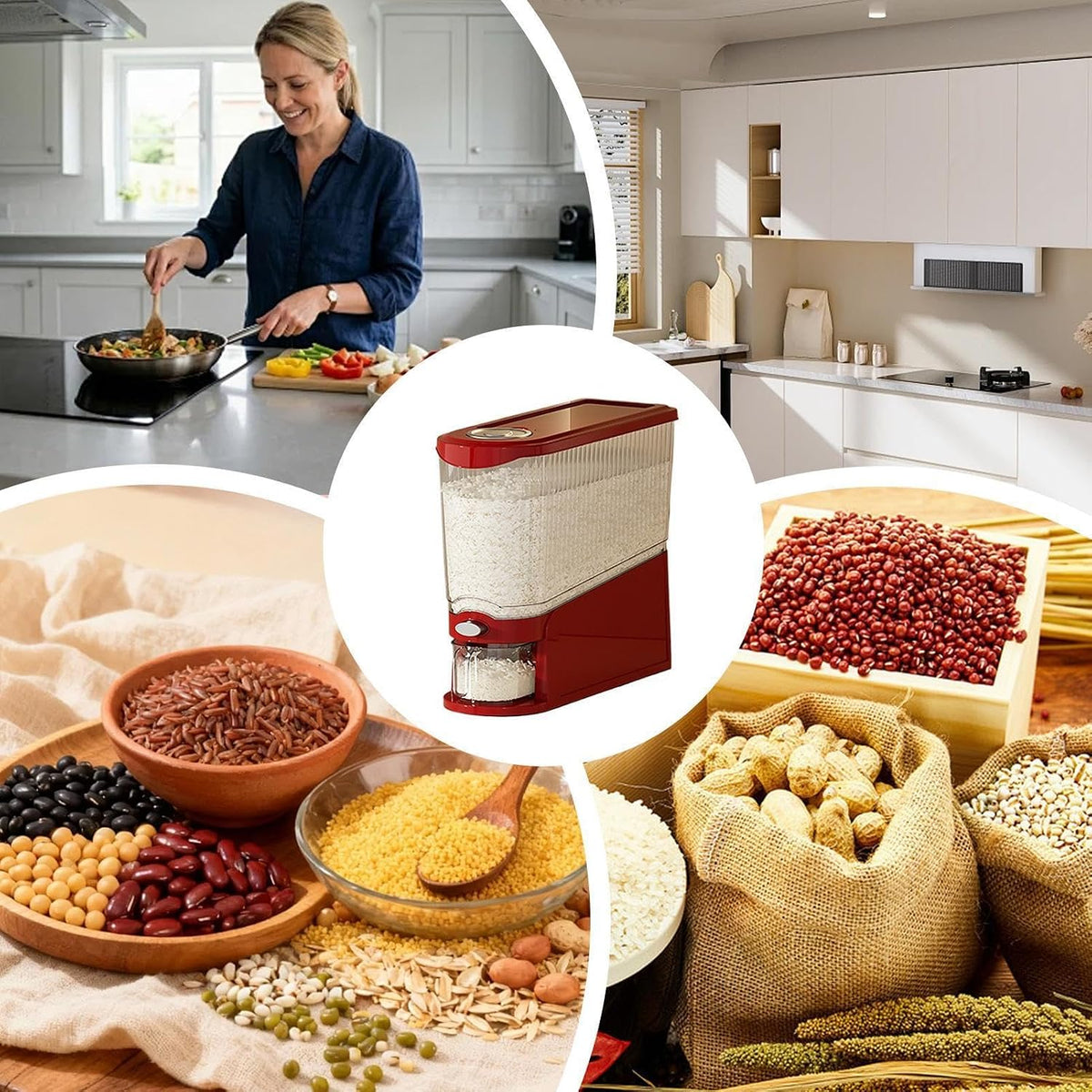 Ultra-Thin Press-Type Rice Dispenser - 13.23lbs Airtight Grain & Cereal St