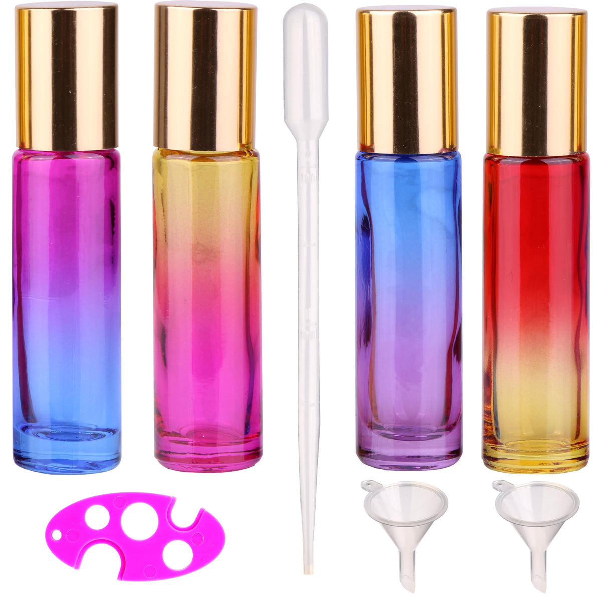 inice 24 10ml Essential Oils Roller Bottles Gradient Color Thick Glass Roll on Bottle Golden Metal Cap for Travel