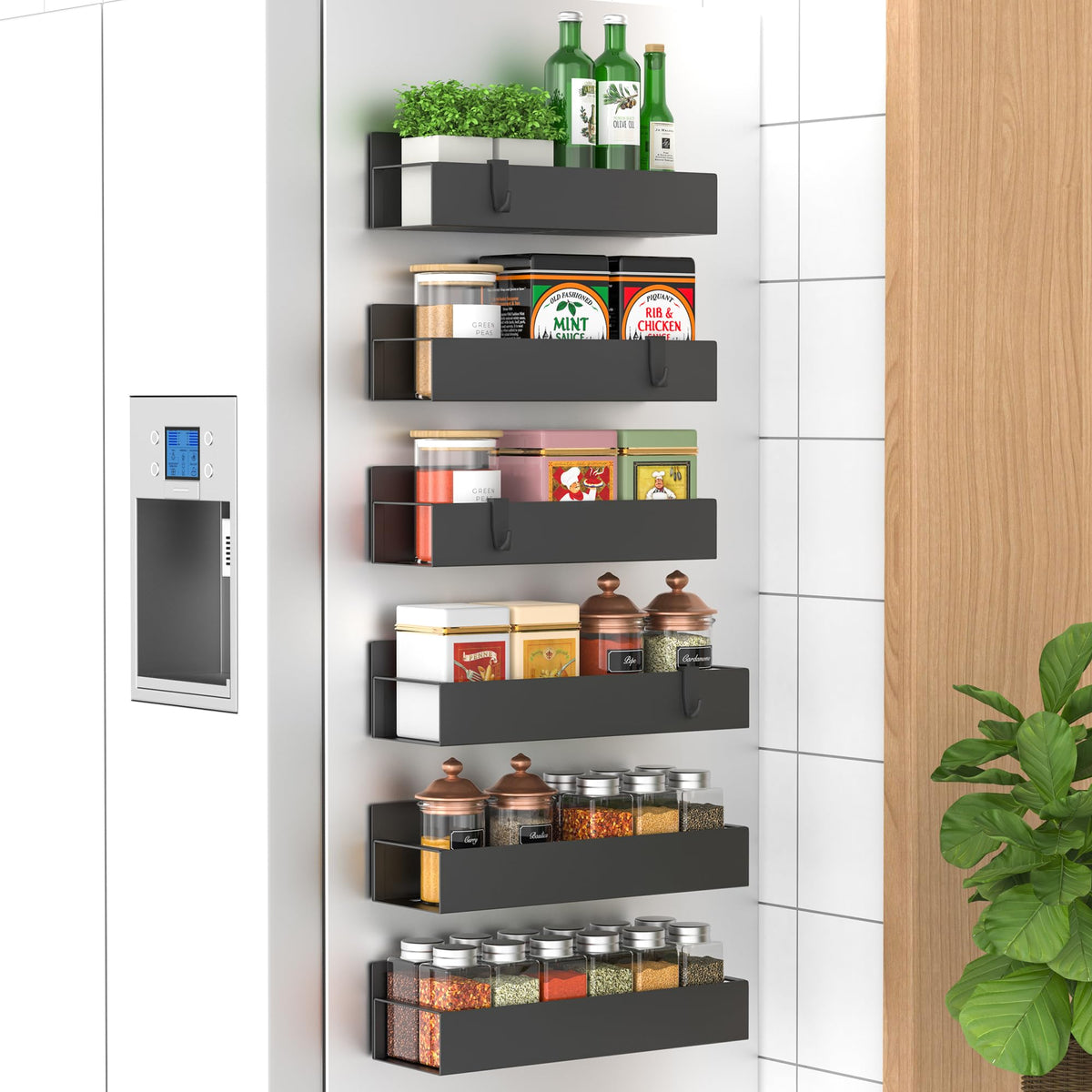 HuggieGems Metal Magnetic Spice Rack for Refrigerator Black, 4 Pack