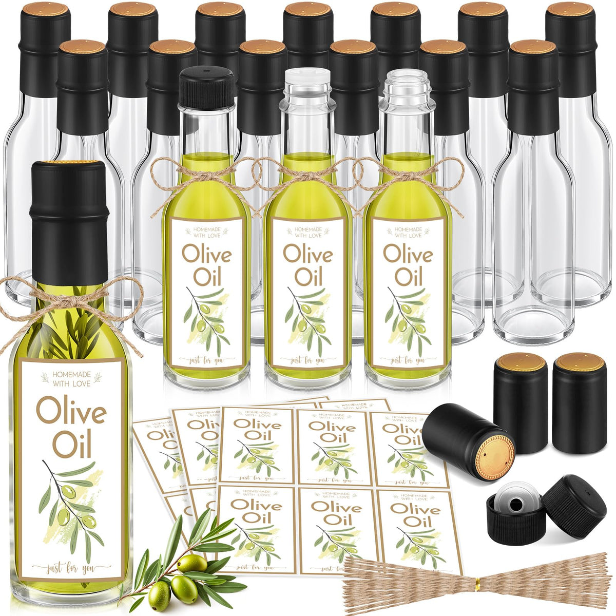 Havawish 20 Pcs 5oz Glass Olive Oil Bottles Clear with Screw Cap