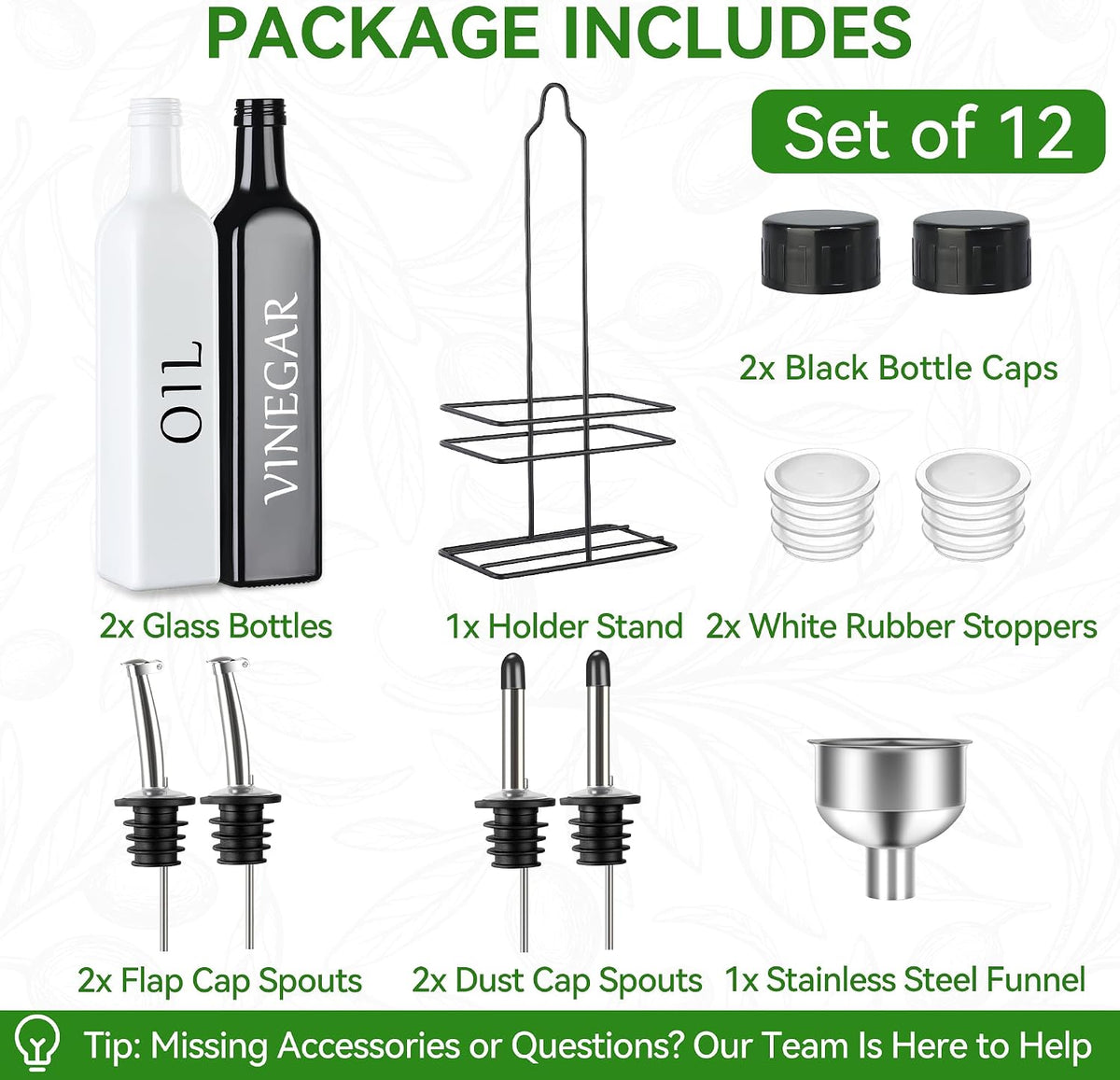 Vakoo Oil and Vinegar Dispenser Set - 17oz/500ml, White and Black