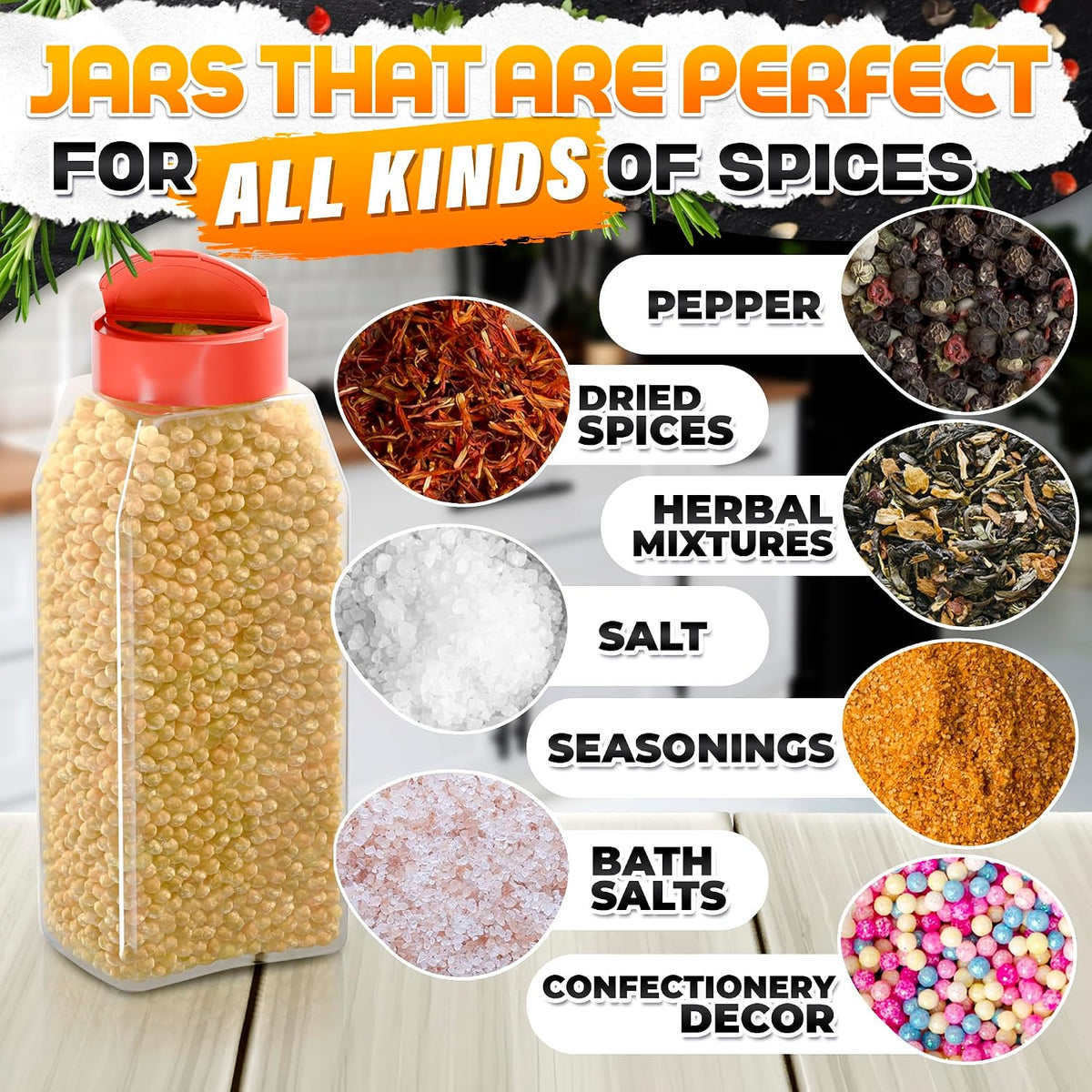 2 Pcs Seasoning Containers, 32 oz, Dual Flip-Top Lids, Plastic