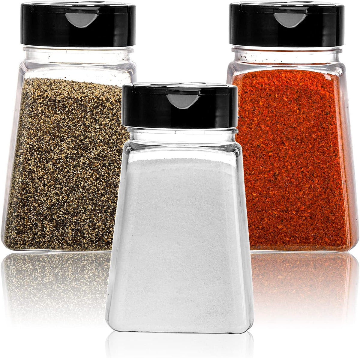 Tebery 24 Pack 9 Oz Plastic Spice Jars with Black Cap, Reusable Seasoning Containers Bottles for Kitchen Organization, Clear Plastic Spice Container with Shaker Lids for Spices Powders Herbs