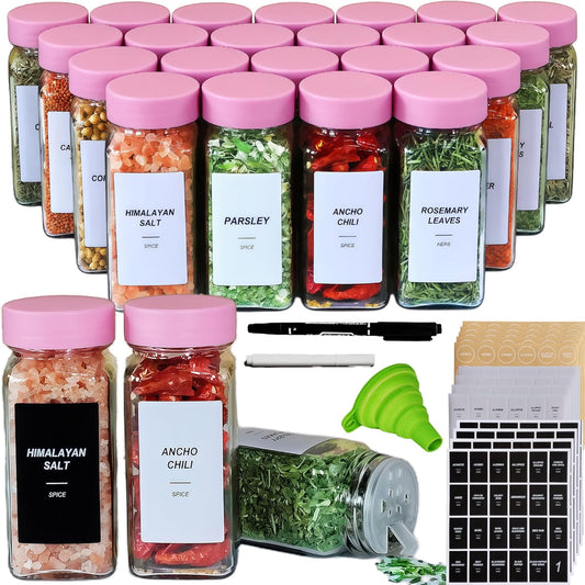 24 Spice Jars with Labels, 4oz Seasoning Jars for Cabinets, Drawers, Racks