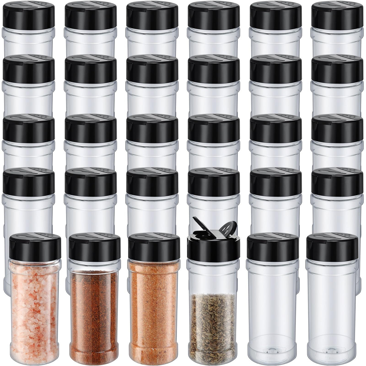 Jadive 36 Pcs Plastic Spice Jars with Shaker Lids, 5.5oz, Black