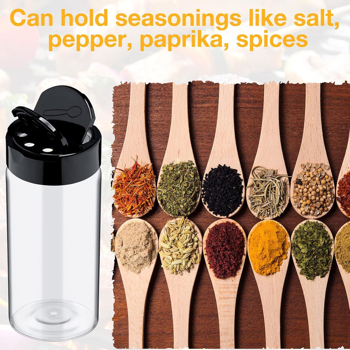 Mimorou 40 Pack Plastic Clear Spice Jar with Shaker Lids, Black, 3.5 oz