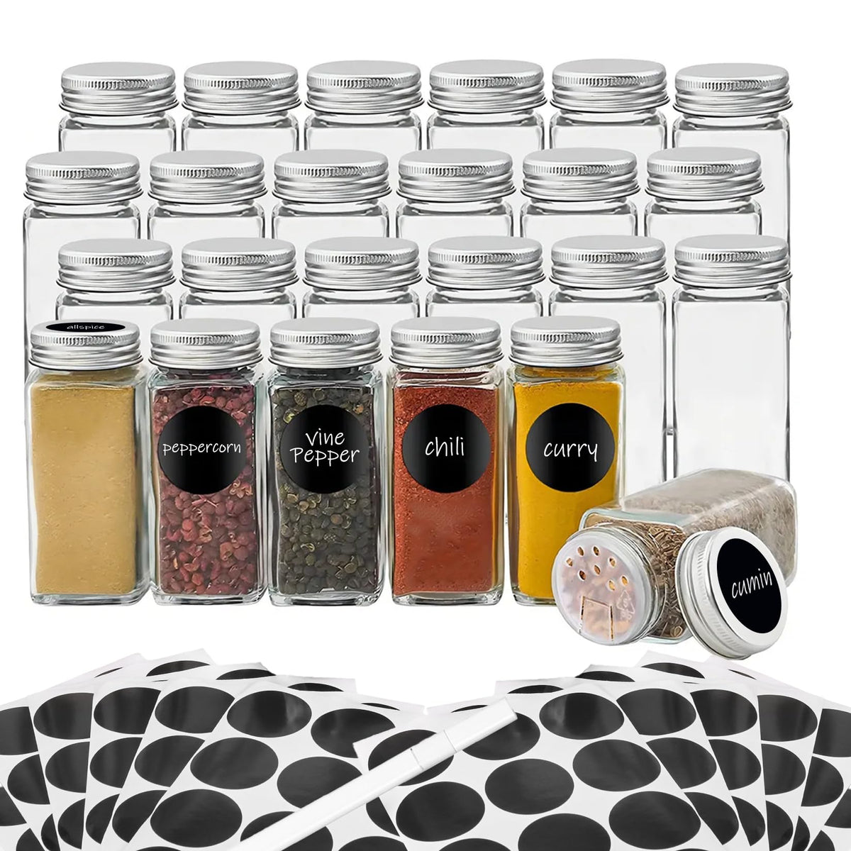 DIDITIME 6Pack Spice Jars with Label, 4oz Empty Square Seasoning Containers