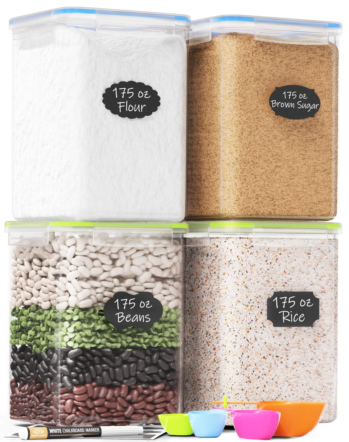 Chef's Path Extra Large Airtight Rice Storage Container with Measuring Cup, Pack of 1, 8 L Capacity, Kitchen and Pantry Canister for Rice, Flour, Sugar, and Baking Supplies