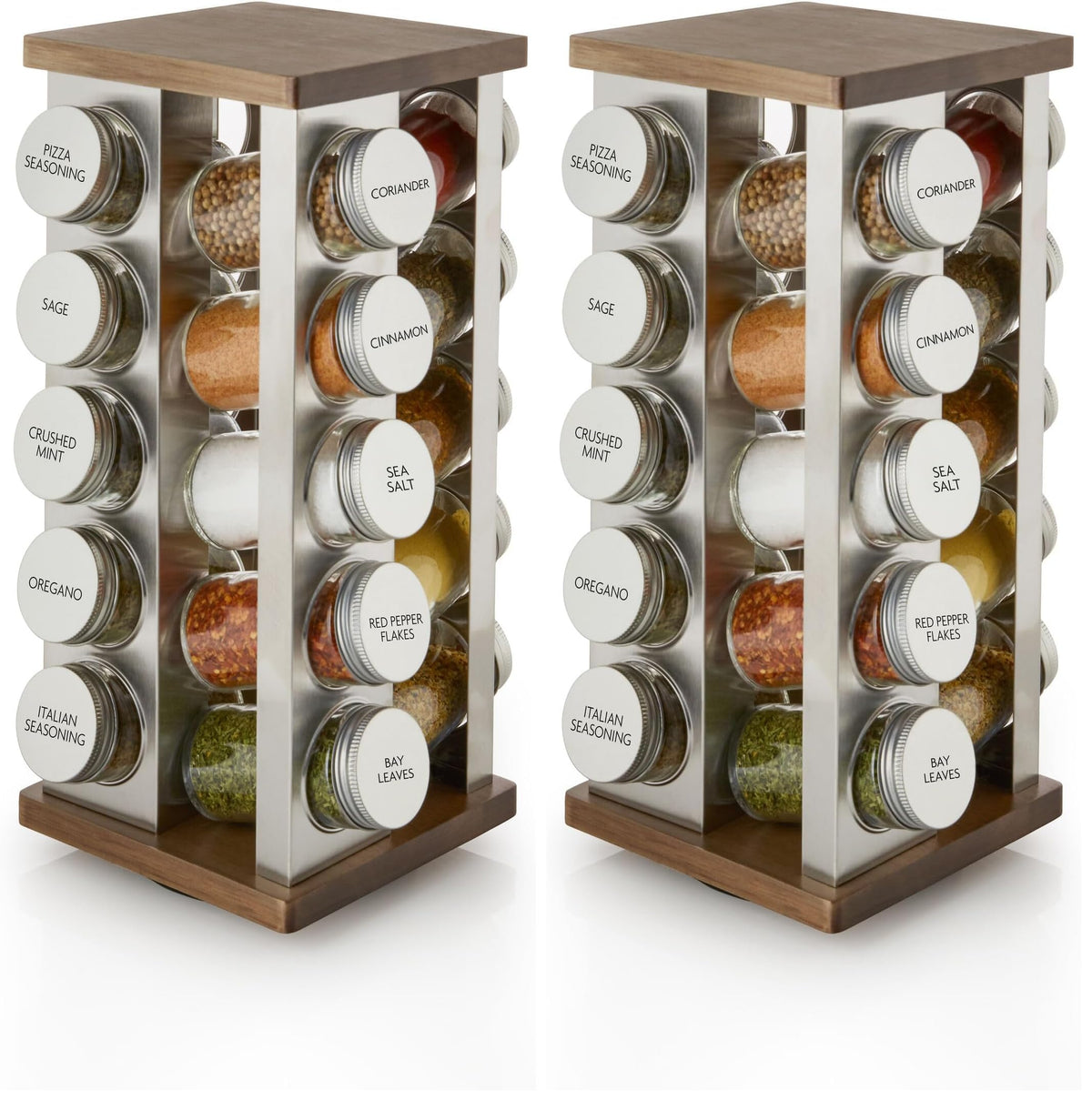 Kamenstein 20 Jar Revolving Countertop Spice Rack with Spices Included, FREE Spice Refills for 5 Years, Polished Stainless Steel with Black Caps, 30020