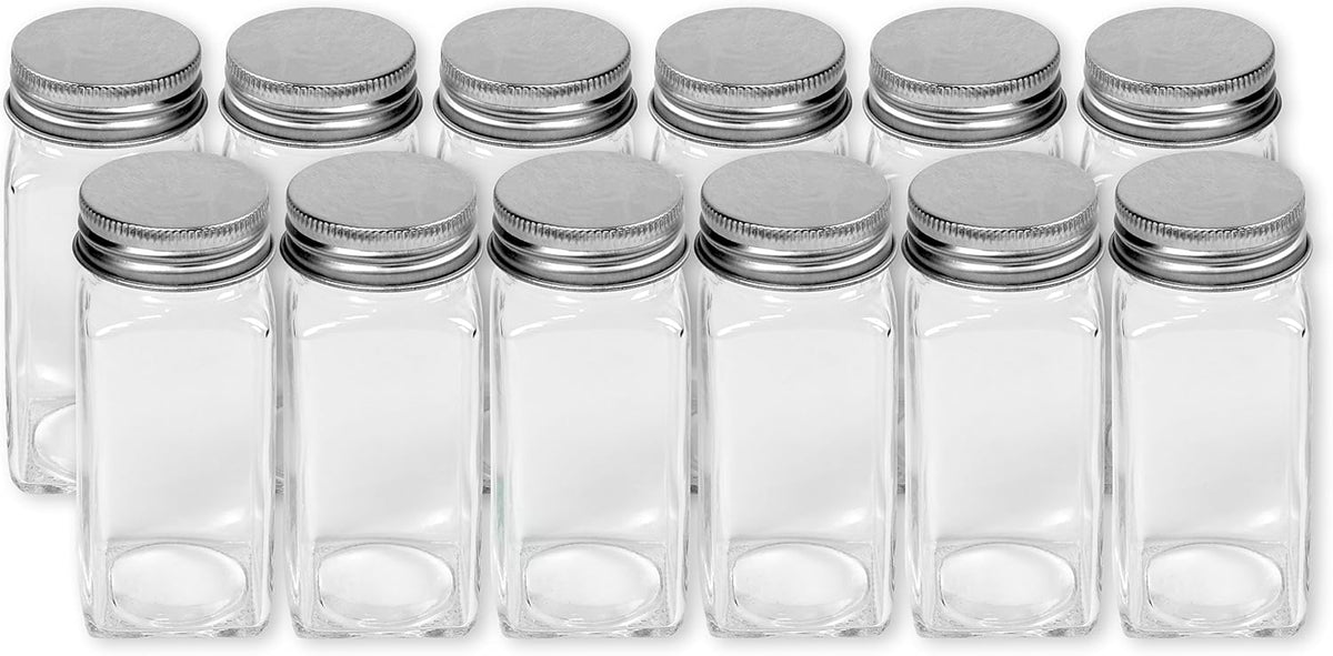 Simple Houseware Spice Jars 4-oz Square Glass Bottles, 12 Pack