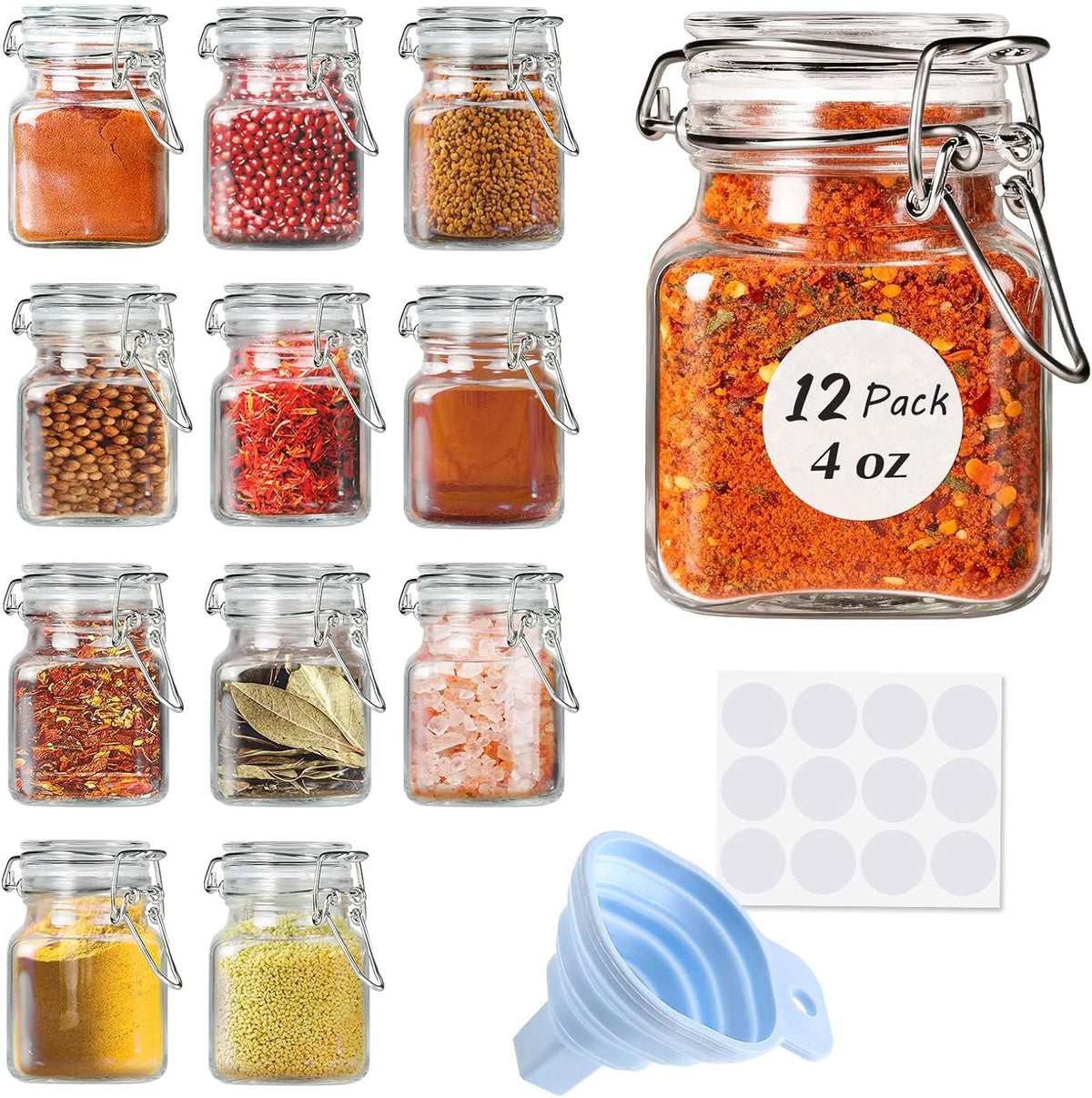 SPANLA Spice Jars, 12 Pack 4oz Small Glass Jars Spice Jars Herb Jars