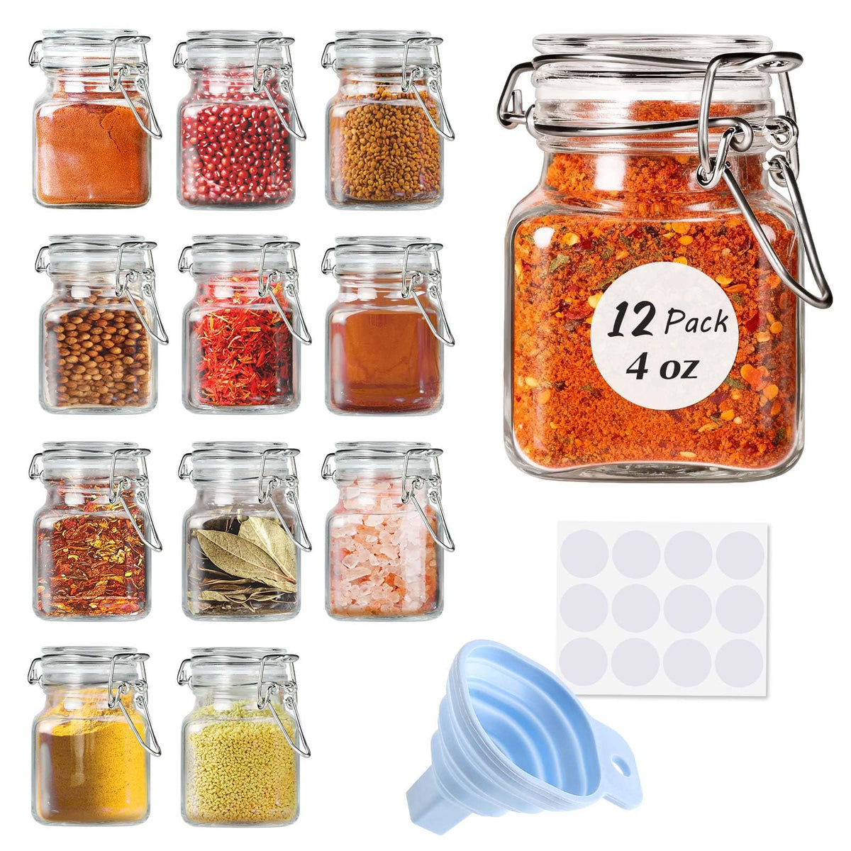 SPANLA Spice Jars, 12 Pack 4oz Small Glass Jars Spice Jars Herb Jars