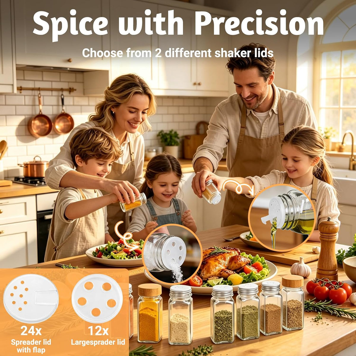24 Pack Glass Spice Jars with Labels, 4oz Spice Containers with Bamboo Lids