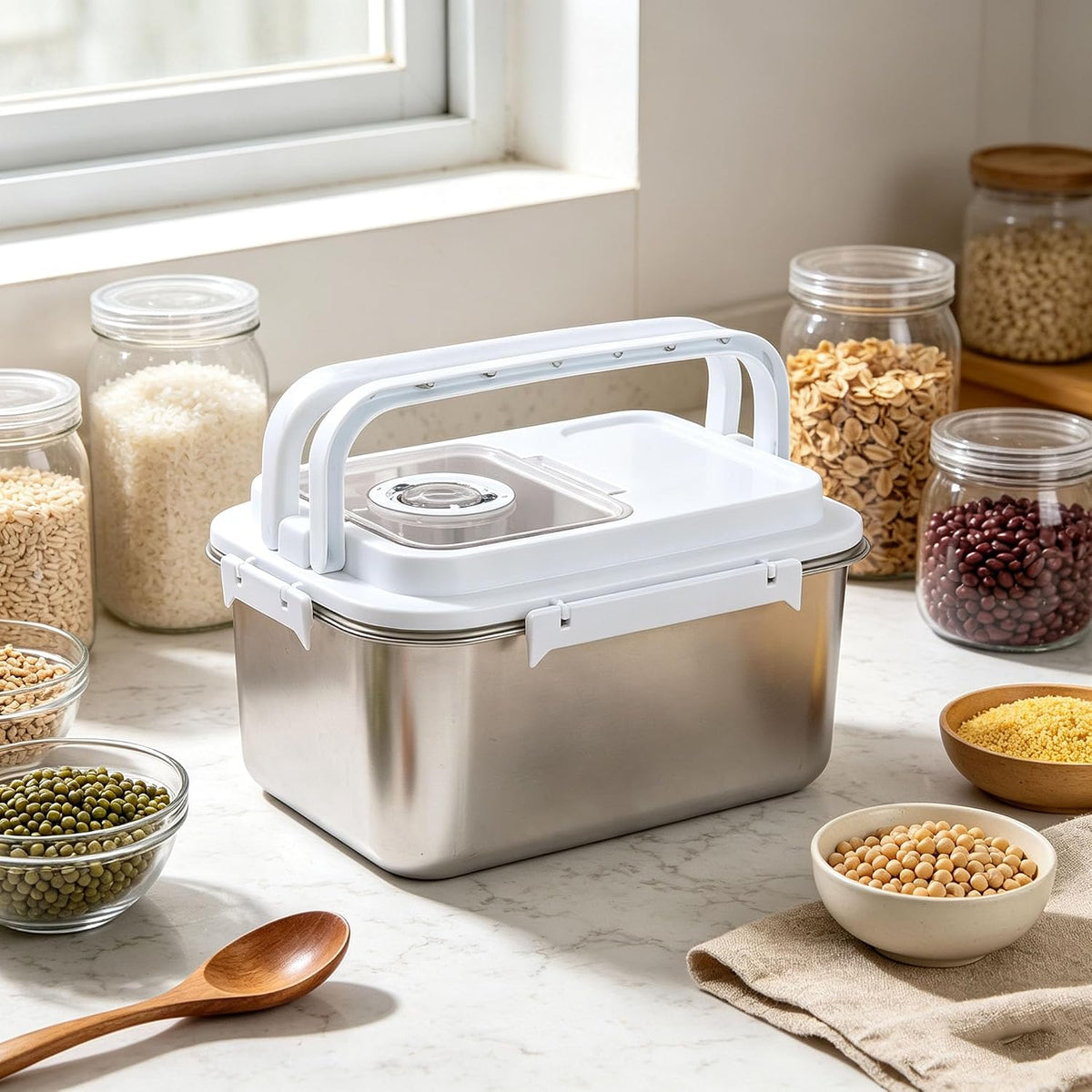 Saim Stainless Steel Rice Container, 20Lbs Airtight Storage Bin with Scoop