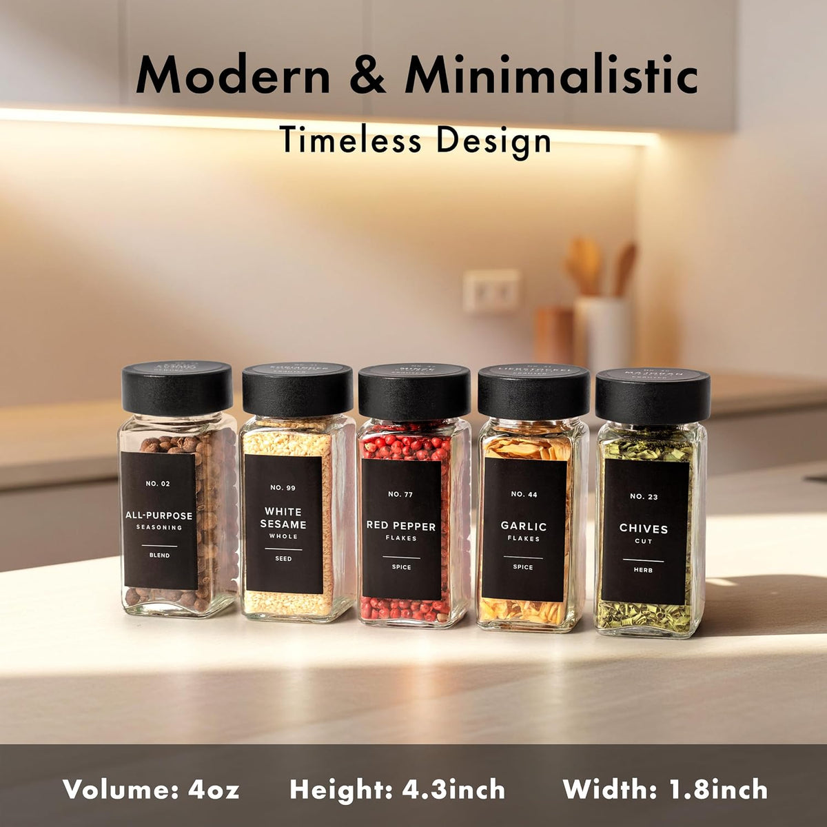 EDELHAUS Glass Spice Jars with Label, 24x Black Bamboo Wooden Lids