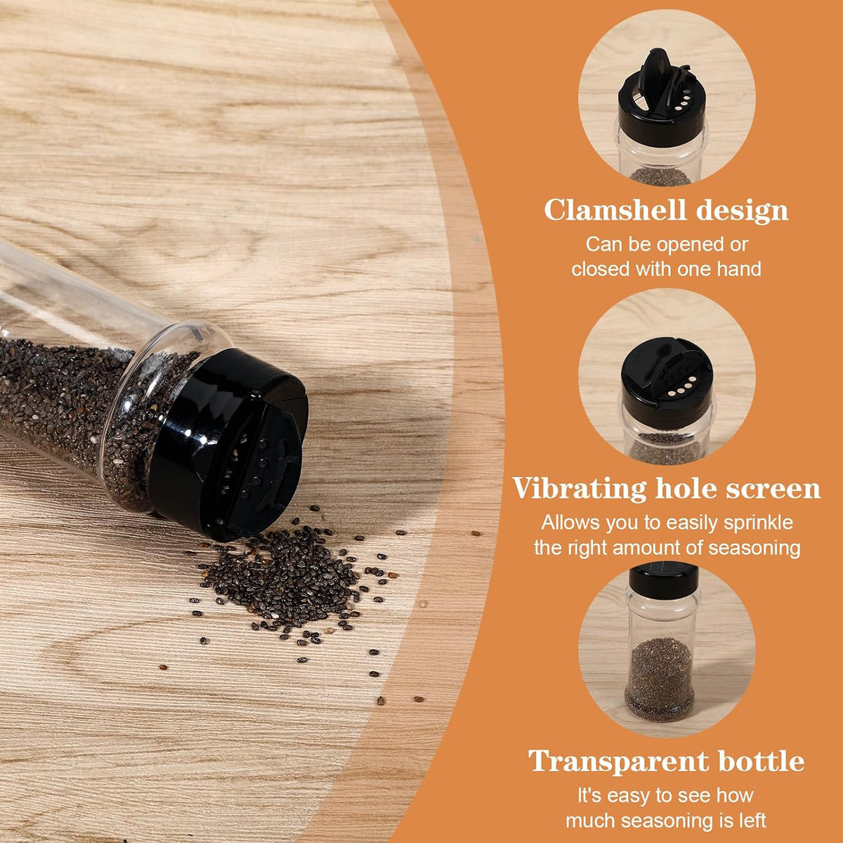 48 Pack Clear Plastic Spice Jars with Label and Shaker Lids Empty Spice Bottles Seasoning Containers Seasoning Jars Shaker Condiment Pots for Pepper Powders 3.4 oz
