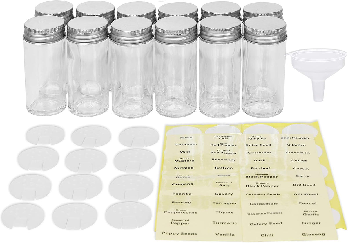 Simple Houseware Spice Jars 3-oz Round Glass Bottles, 12 Pack