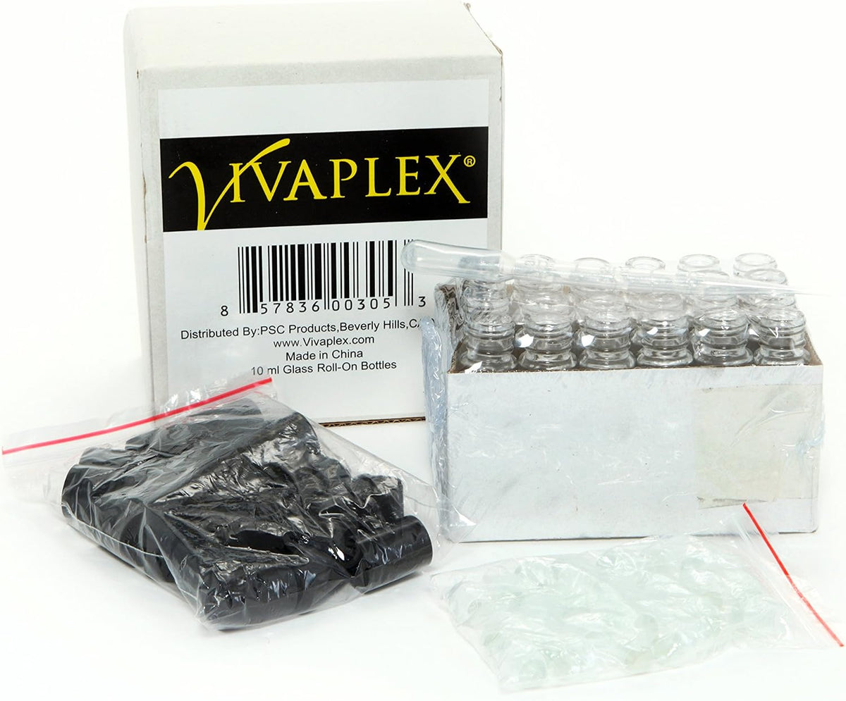 Vivaplex 24, Clear, 10 ml Glass Roll on Perfume Bottles with 3 ml Dropper