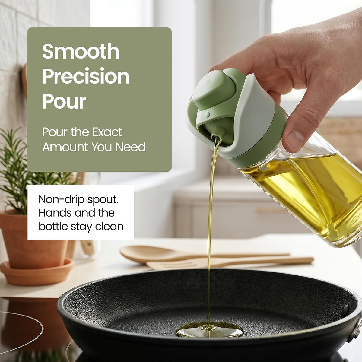 Olive Oil Dispenser for Kitchen 2-in-1 Pour and Spray | 11.5 oz / 340 ml | Glass Olive Oil Sprayer for Cooking, Airfryer, Salad & BBQ | Set of 2 Bottles, Green