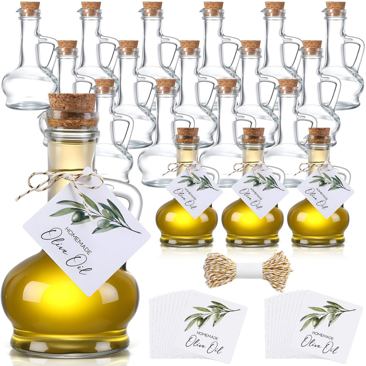 Vesici 20 Set 3.5 oz Mini Olive Oil Glass Bottle with Stopper, Party Favors