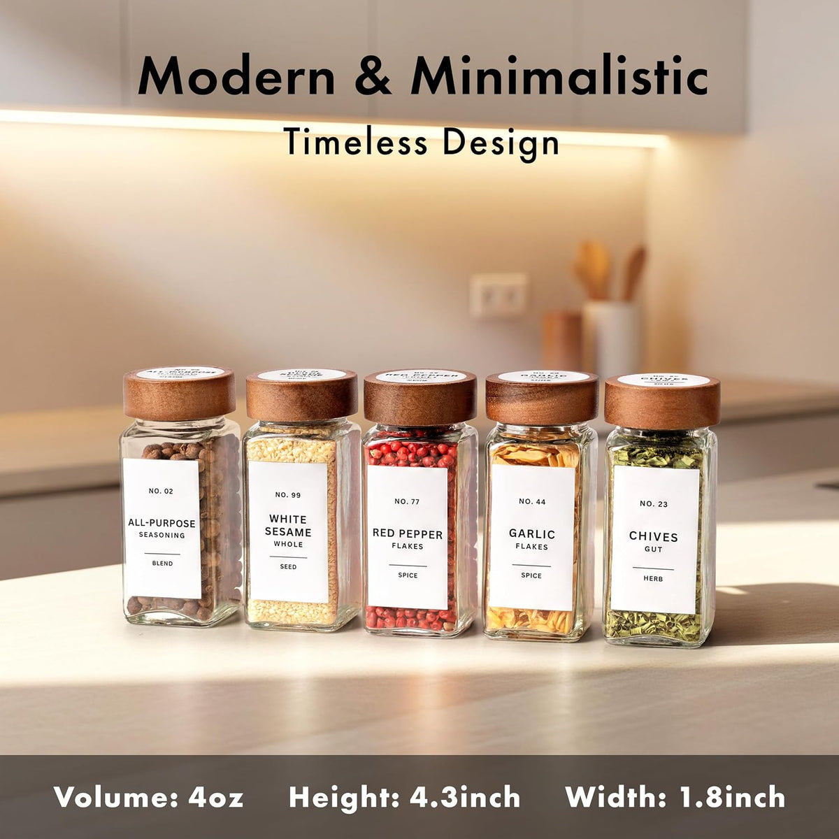 EDELHAUS Glass Spice Jars with Label, 24x Acacia Wooden Lids - White Labels