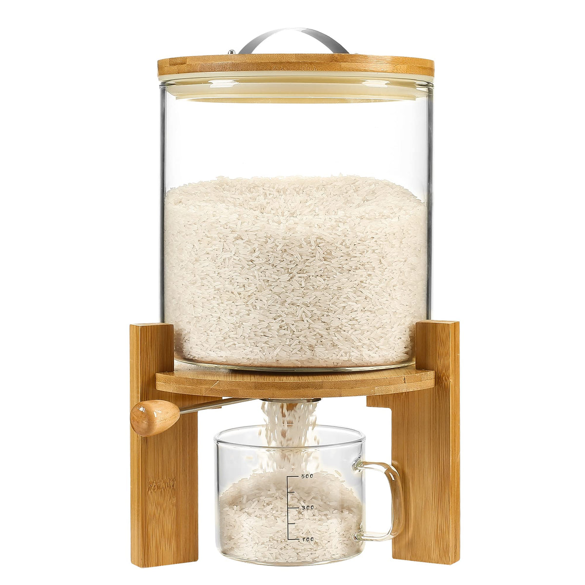 Glass Rice Dispenser, Airtight Rice Storage Container with Measuring Cup