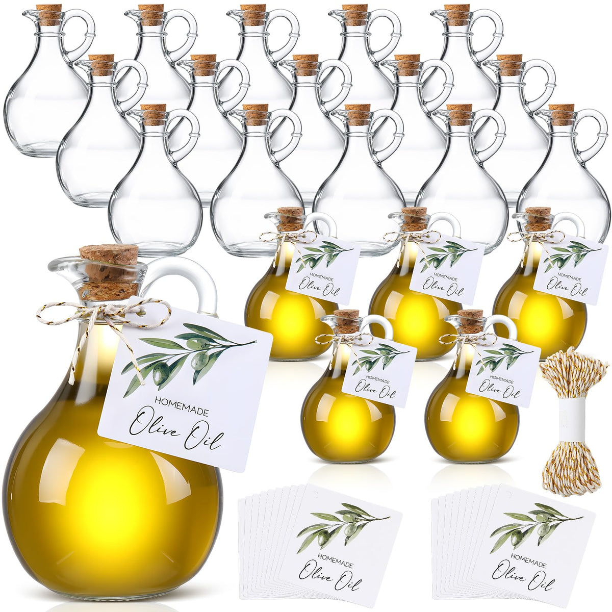 Vesici 20 Set 3.5 oz Mini Olive Oil Glass Bottle with Stopper, Party Favors