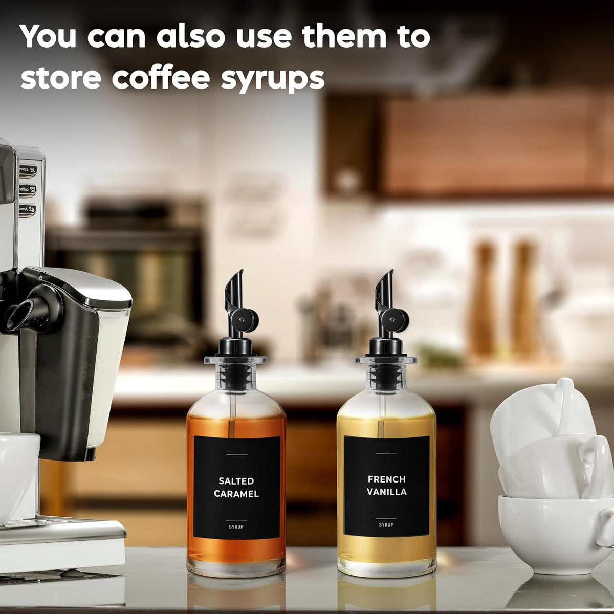 Oil Dispenser for Kitchen, Glass Olive Oil Dispenser Bottle Set of 4, Black