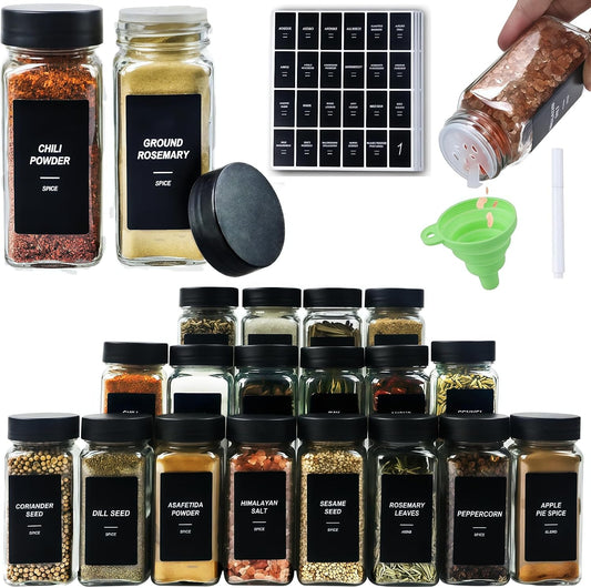 24 Spice Jars with Labels, 4oz Seasoning Jars for Cabinets, Drawers, Racks