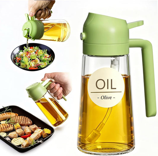 Pure Future 2-in-1 Olive Oil Sprayer for Cooking, Dispenser Bottle (Green)