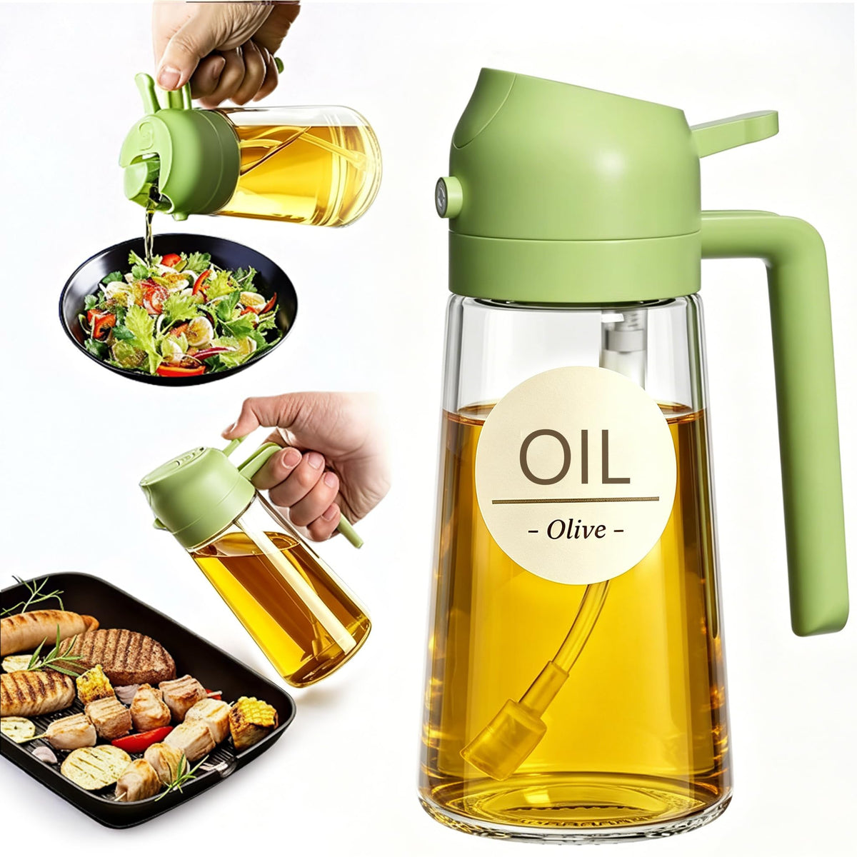 Pure Future 2-in-1 Olive Oil Sprayer for Cooking, Dispenser Bottle (Green)