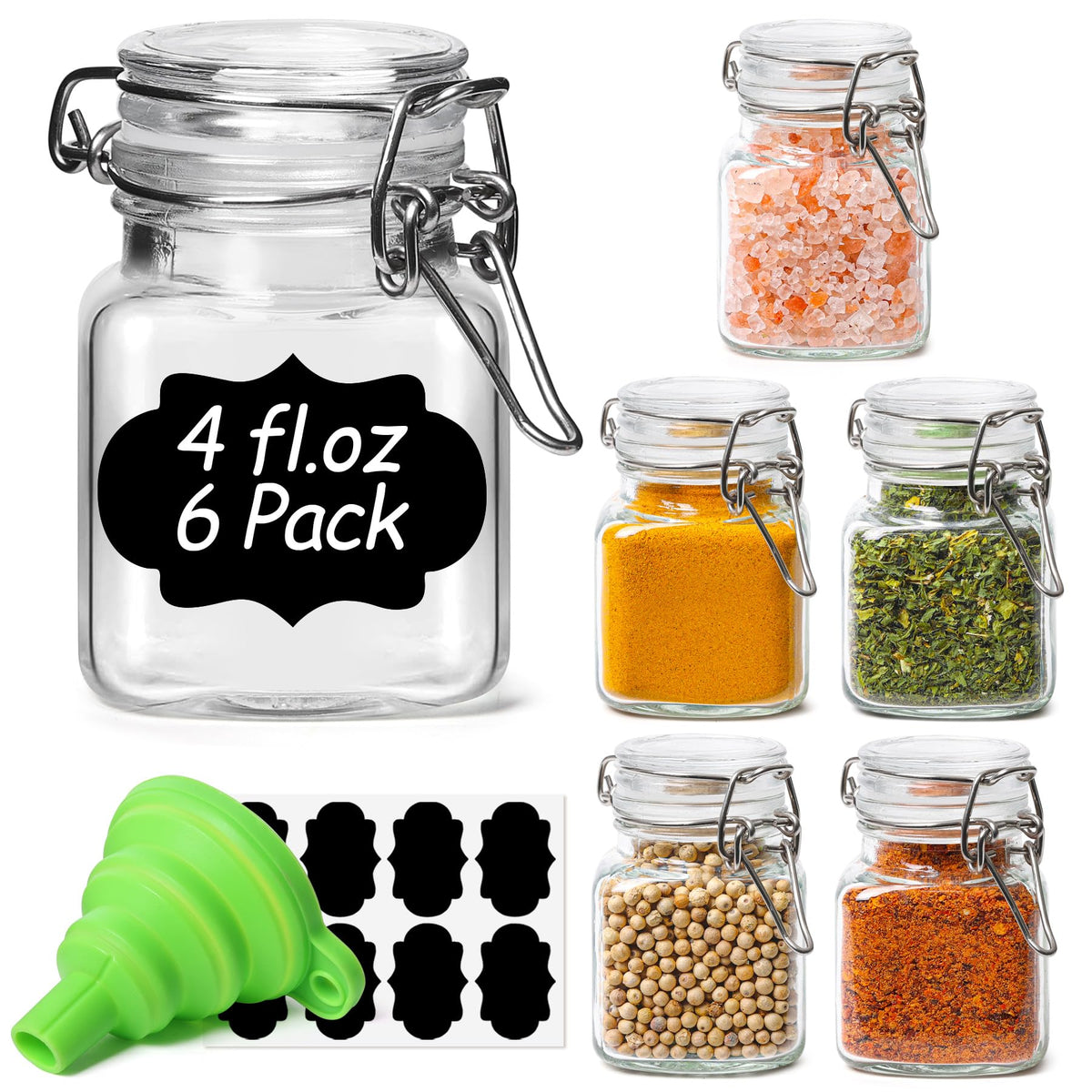 ComSaf Square Small Glass Spice Jars with Airtight Lids 4 oz 12 Pack Pantry