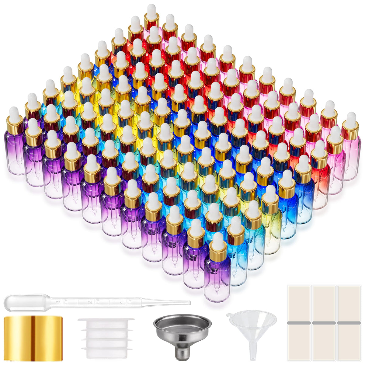 PrettyCare Glass Eye Dropper Bottles 24 Pack, 1oz (30ml) Clear Empty Thick Bottles Bulk with Leakproof Golden Caps - With Labels & Funnels for Storage, Travel, Essential Oils, Cuticle Oils, Tinctures