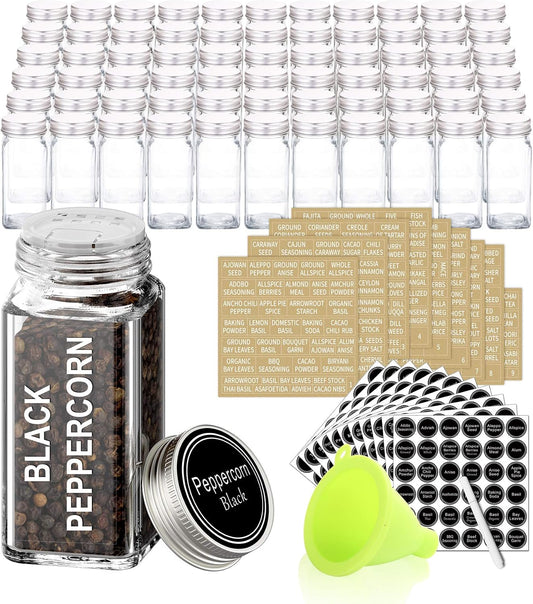 SWOMMOLY 66 Pcs 4 oz Glass Spice Jars with Shaker Lids and 703 Spice Labels