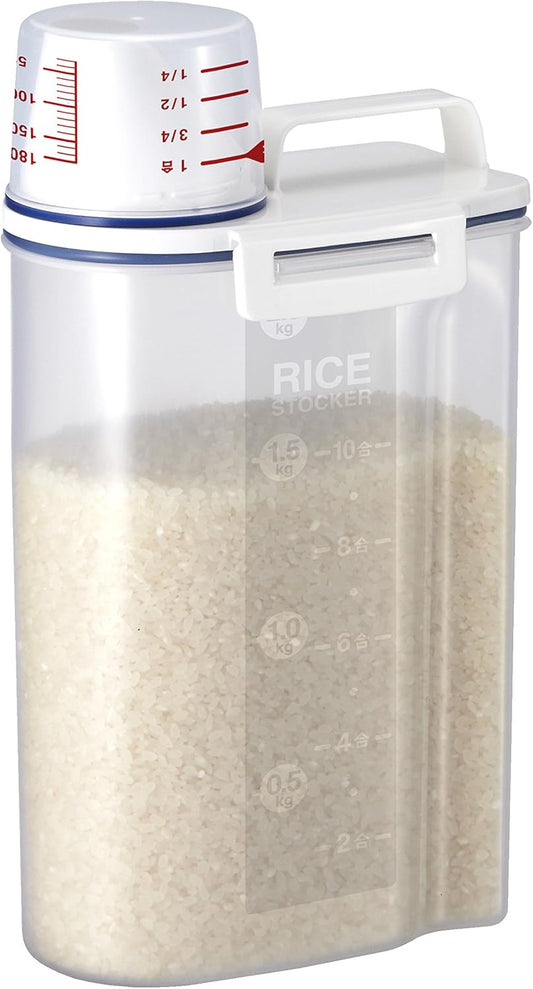 Asvel 7509 Rice Container Bin with Pour Spout Plastic Clear 2KG（White）