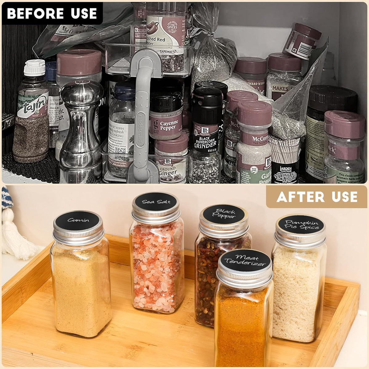 DIDITIME 6Pack Spice Jars with Label, 4oz Empty Square Seasoning Containers