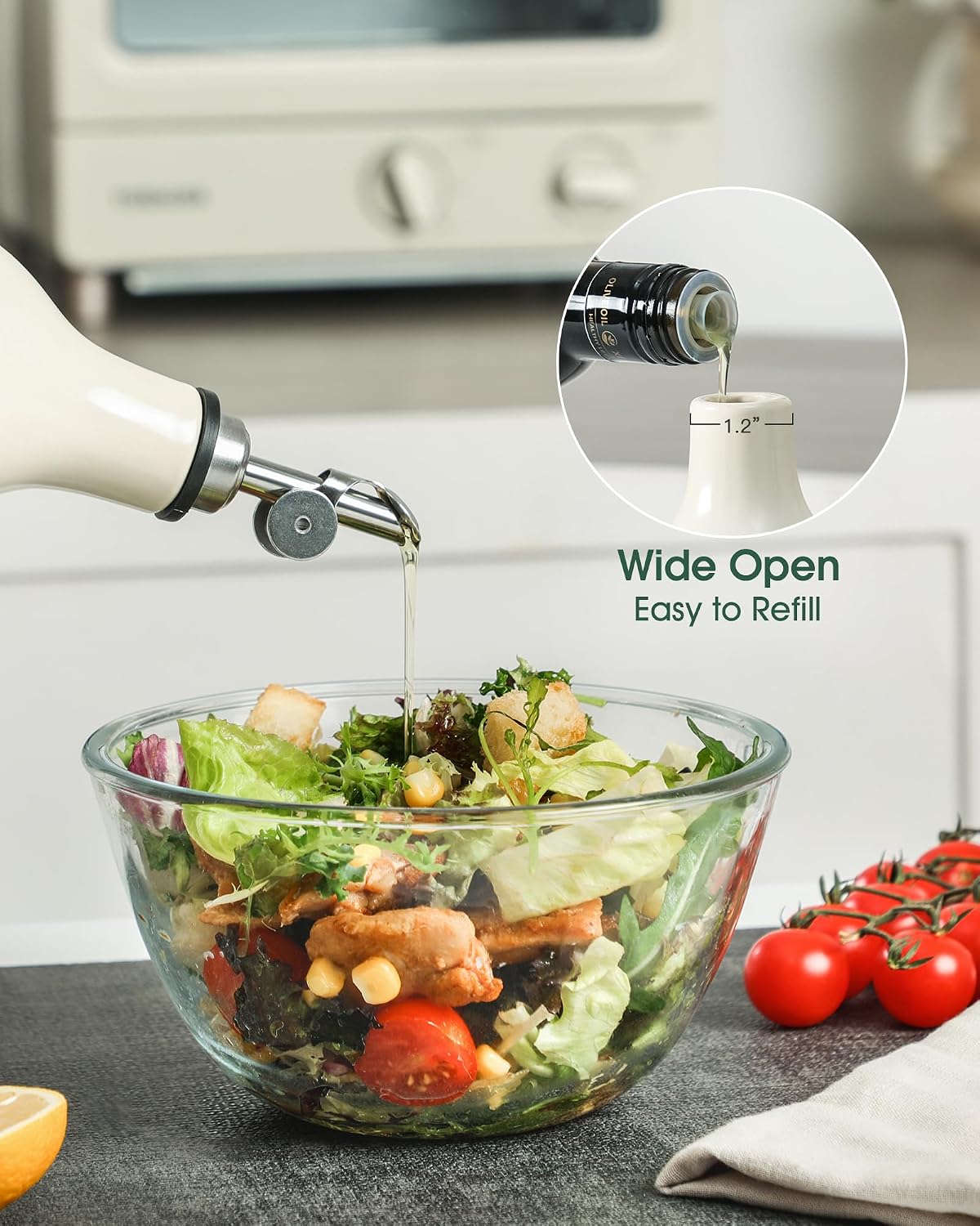FUN ELEMENTS Olive Oil Dispenser Bottle, 19 oz Oil Dispenser for Kitchen and Vinegar Dispenser Bottle, Suitable for Vinegar, Coffee Syrups & Other Liquids, Off White