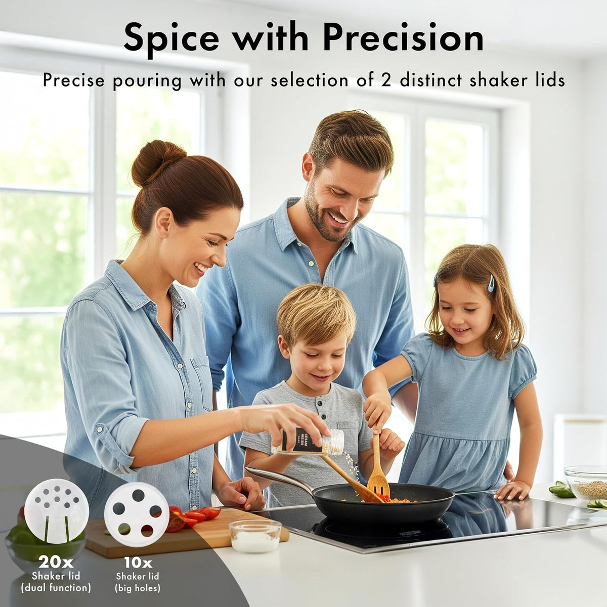 EDELHAUS Glass Spice Jars with Label, Seasoning Set, 24x Black Steel Lids