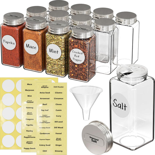 Simple Houseware Spice Jars 6-oz Square Glass Bottles, 12 Pack