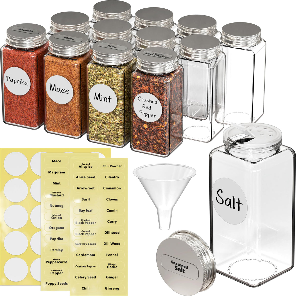 Simple Houseware Spice Jars 6-oz Square Glass Bottles, 12 Pack