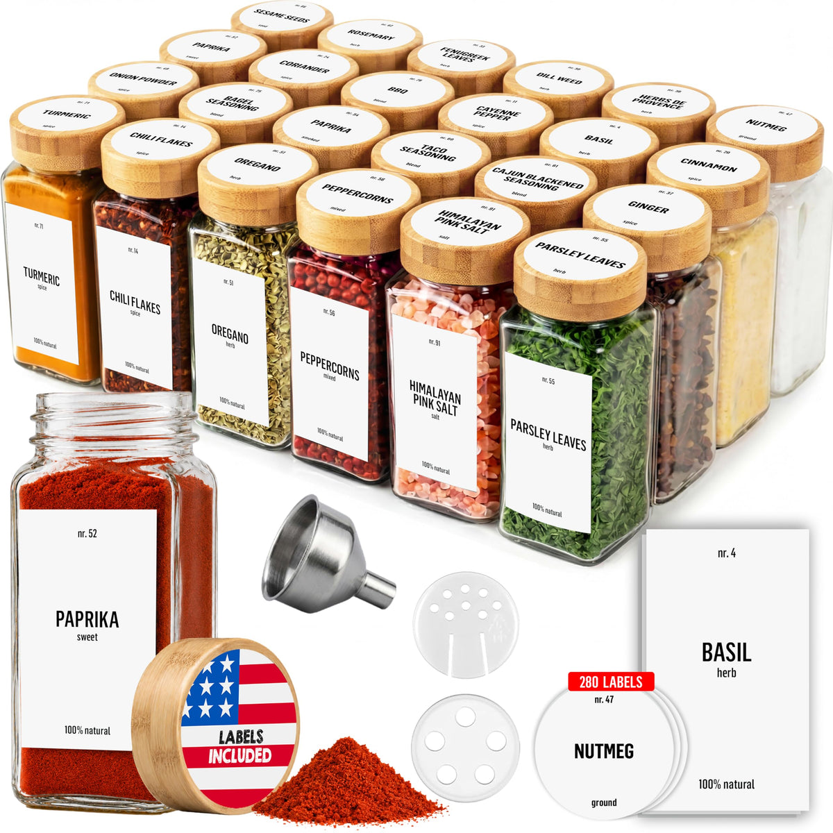 Deco haus Glass Spice Jars with Label 24x4oz - Spice Containers +280 Labels