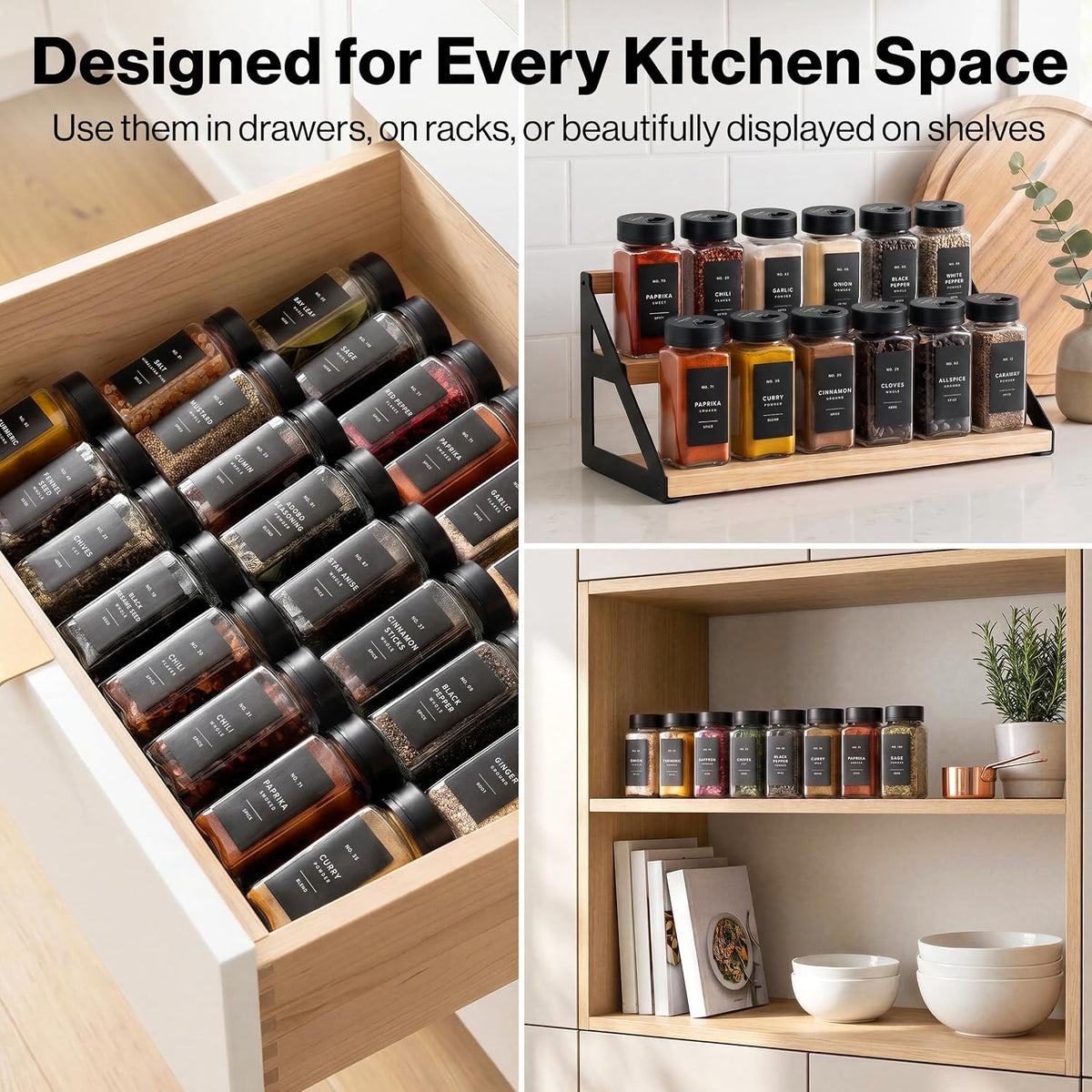 EDELHAUS Glass Spice Jars with Label and Black Sprinkle Lids (24 x 4oz)