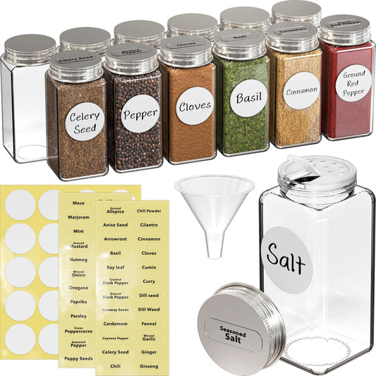 Simple Houseware Spice Jars 4-oz Square Glass Bottles, 12 Pack