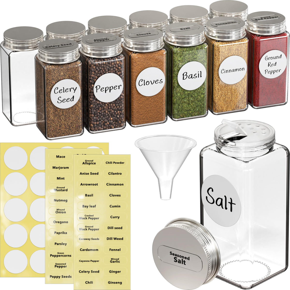 Simple Houseware Spice Jars 6-oz Square Glass Bottles, 12 Pack