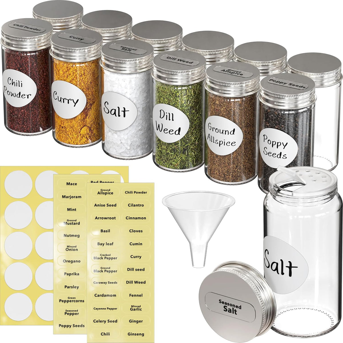 Simple Houseware Spice Jars 3-oz Round Glass Bottles, 12 Pack