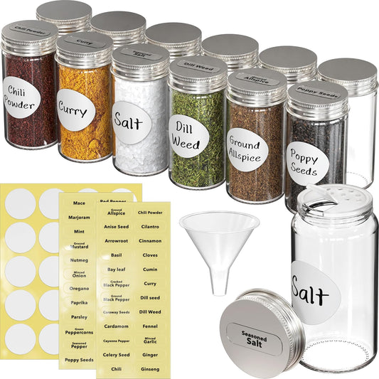 Simple Houseware Spice Jars 3-oz Round Glass Bottles, 12 Pack
