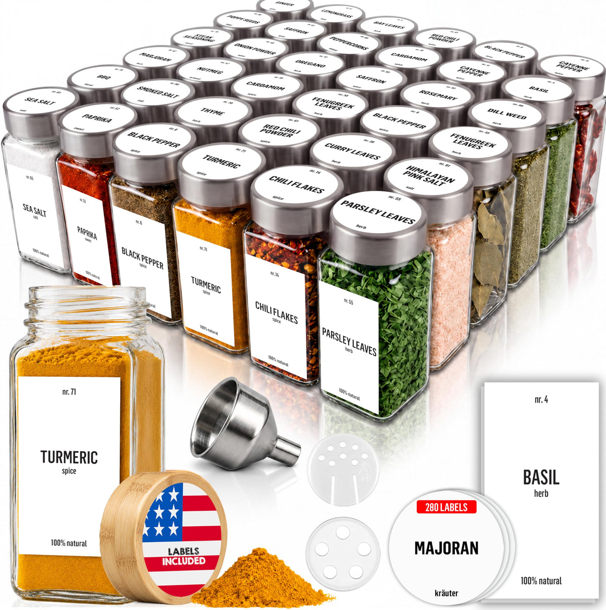 Deco haus Glass Spice Jars with Label 24x4oz - Spice Containers +280 Labels